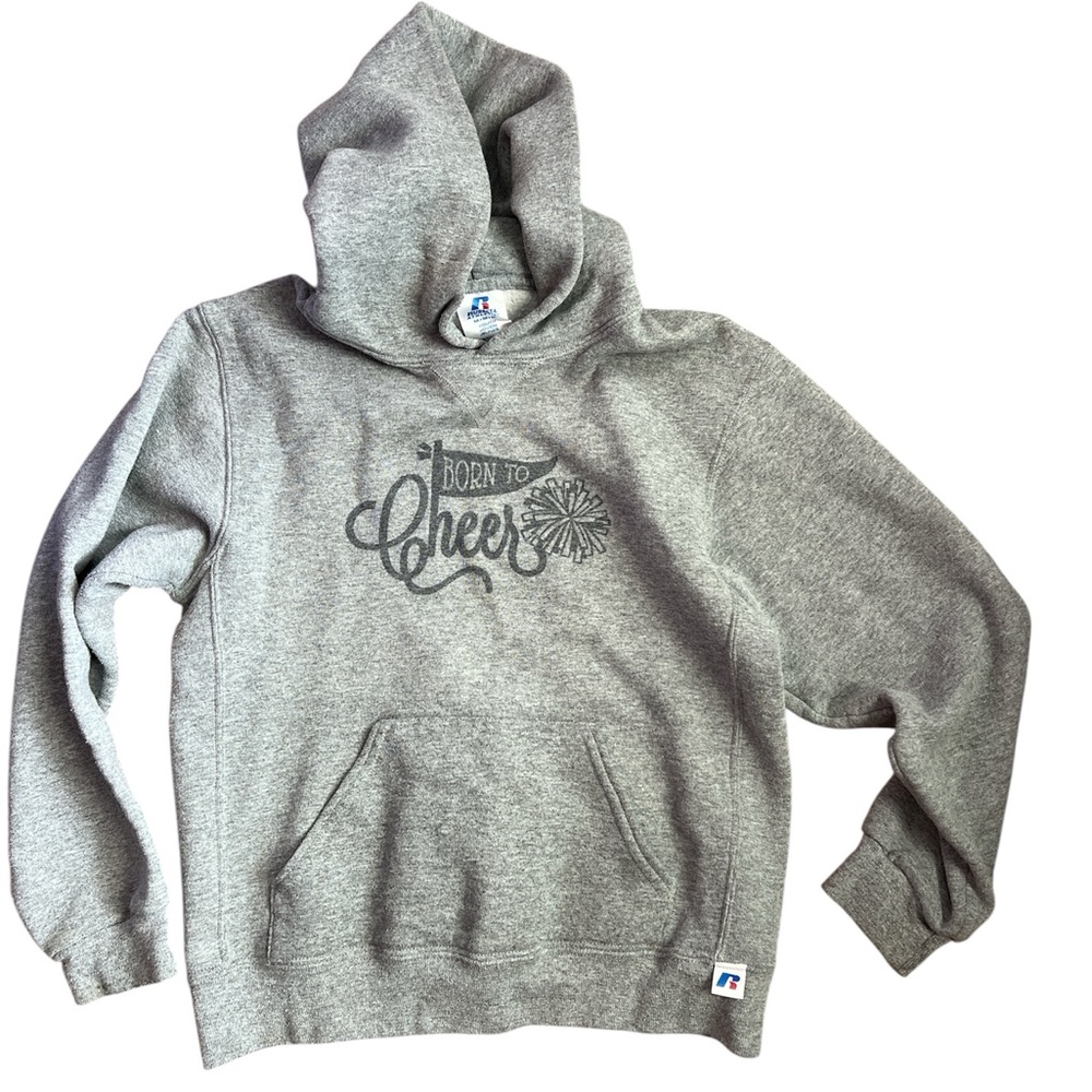 Russell Athletic Gray 'Born to Cheer' Cheerleader Dance Youth Hoodie Size Medium